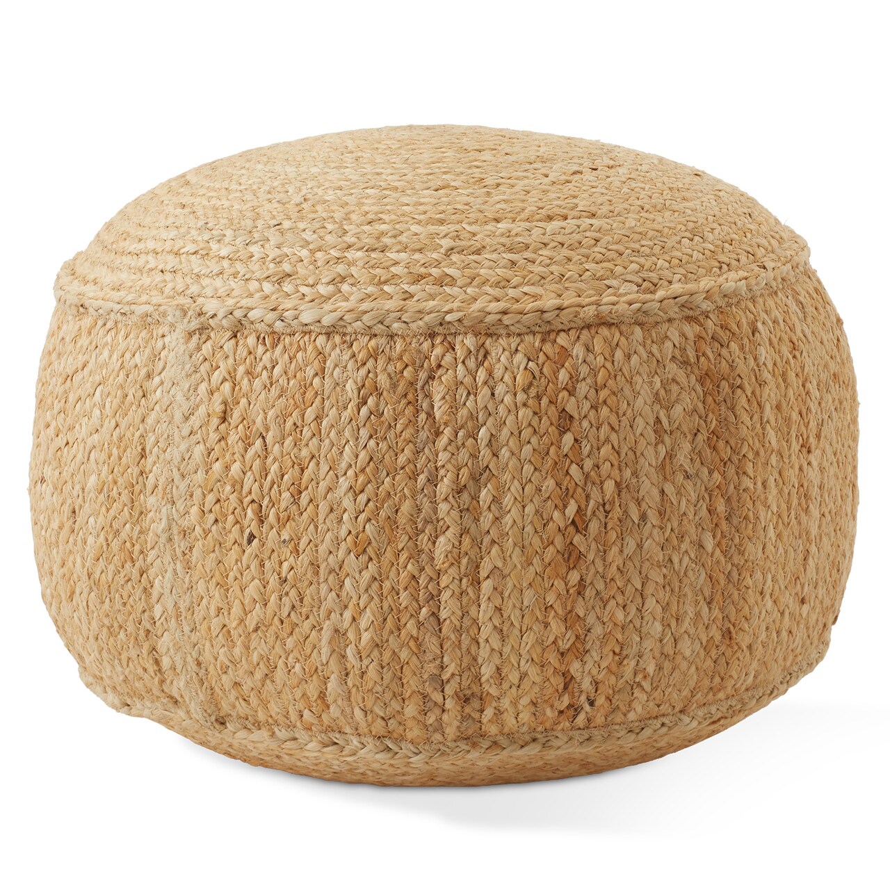 Casafield Braided Jute Pouf, Large Pouf Ottoman, 22" W x 22" D x 14" H Woven Jute Footrest, Decorative Indoor Boho Home Accent for Living Room